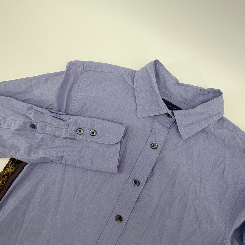 J.Crew Sequin Side Stripe Button Down Shirt 0 Blue Cotton Embellished Women